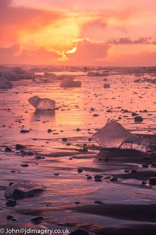 Sunset on ice beach