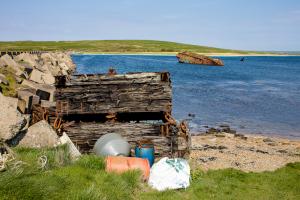 The Churchill barriers and a sunken wreck